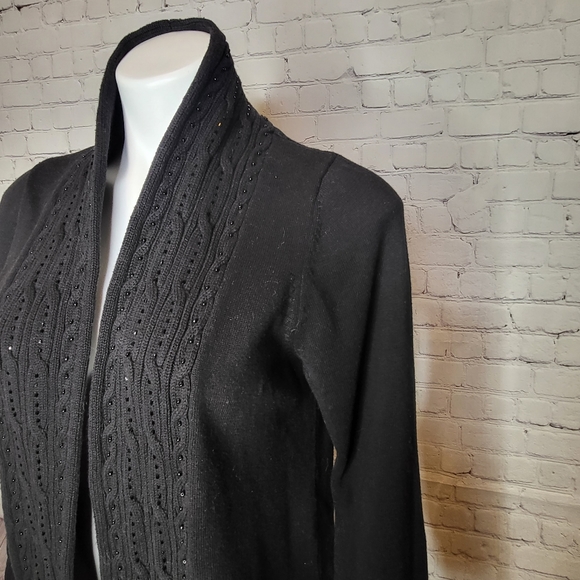 Christopher & Banks Black Beaded Cardigan Size M - Picture 2 of 6